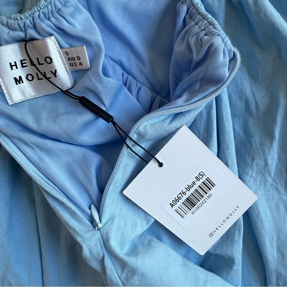 NWT HELLO MOLLY Sunbeam Warmth Light Blue Linen Mini Dress S 4 - Picture 5 of 11